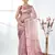nude pink organza saree with floral motifs and blue border