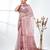 nude pink organza saree with floral motifs and blue border