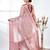 nude pink organza saree with floral motifs and blue border