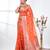 orange organza saree with floral motifs and sea green border