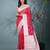 fuchsia organza saree with floral motifs and sea green border