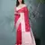 fuchsia organza saree with floral motifs and sea green border