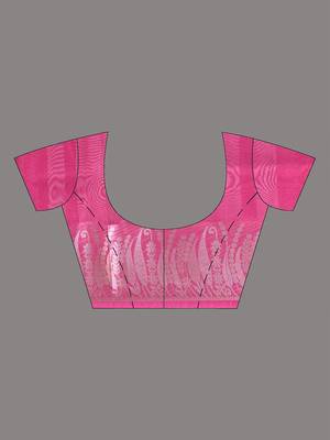 fuchsia tissue saree with intricate silver zari border 5