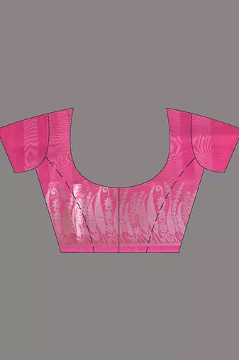 fuchsia tissue saree with intricate silver zari border