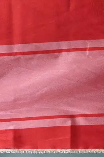 red tissue saree with intricate silver zari border