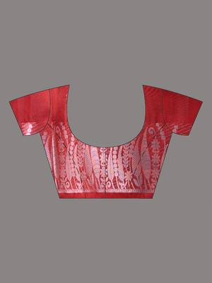 red tissue saree with intricate silver zari border 5
