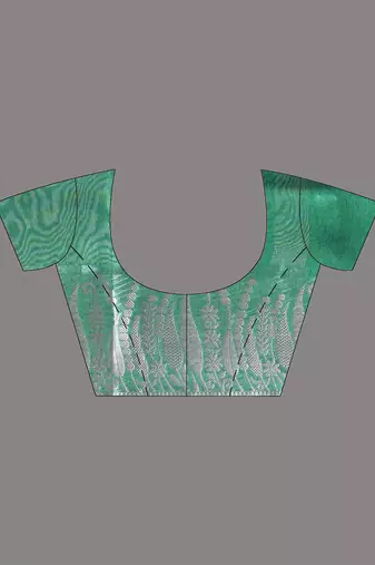 green tissue saree with intricate silver zari border