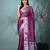 purple tissue saree with intricate silver zari border