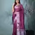 purple tissue saree with intricate silver zari border