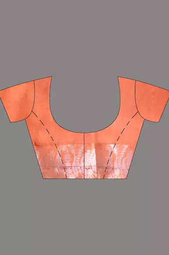 orange tissue saree with intricate silver zari border