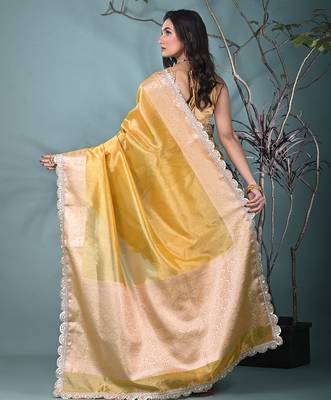 yellow tissue saree with gotapatti detailing and elegant border 3