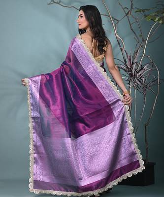 purple tissue saree with gotapatti detailing and elegant border 3