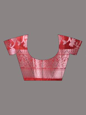 red tissue saree with gotapatti detailing and elegant border 4