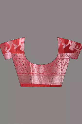 red tissue saree with gotapatti detailing and elegant border