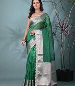 green tissue saree with gotapatti detailing and elegant border