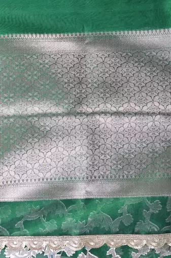 green tissue saree with gotapatti detailing and elegant border