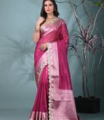 magenta tissue saree with gotapatti detailing and elegant border