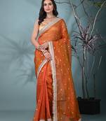 orange tissue saree with gotapatti detailing