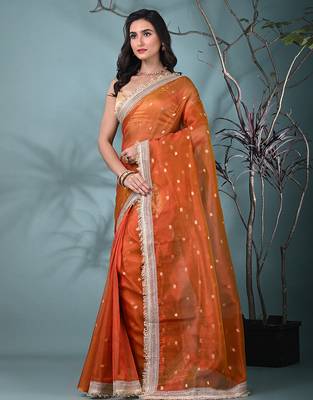 orange tissue saree with gotapatti detailing 2