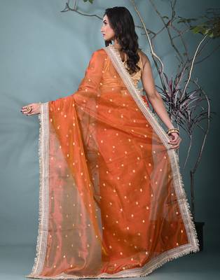 orange tissue saree with gotapatti detailing 3