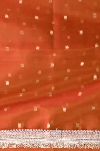 orange tissue saree with gotapatti detailing