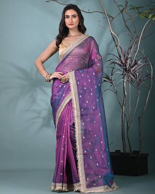 purple tissue saree with gotapatti detailing 1