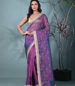 purple tissue saree with gotapatti detailing