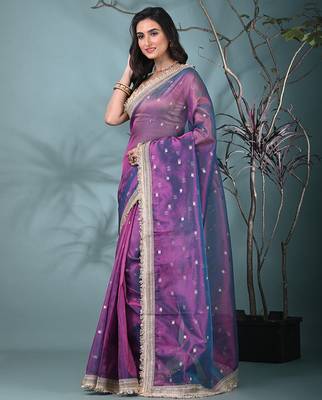 purple tissue saree with gotapatti detailing 2