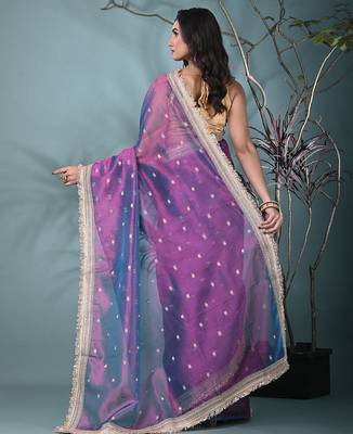 purple tissue saree with gotapatti detailing 3
