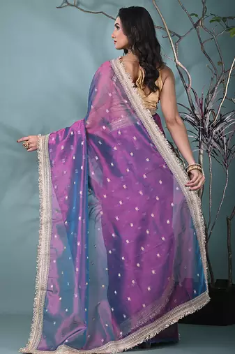 purple tissue saree with gotapatti detailing