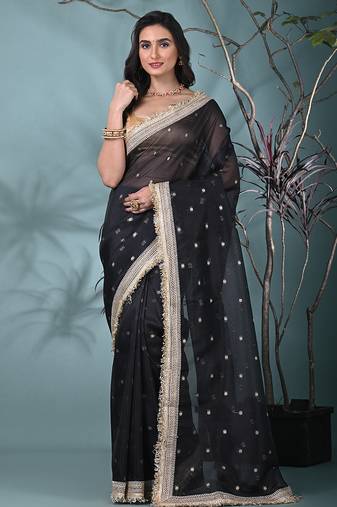black tissue saree with gotapatti detailing