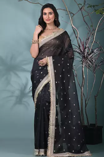 black tissue saree with gotapatti detailing