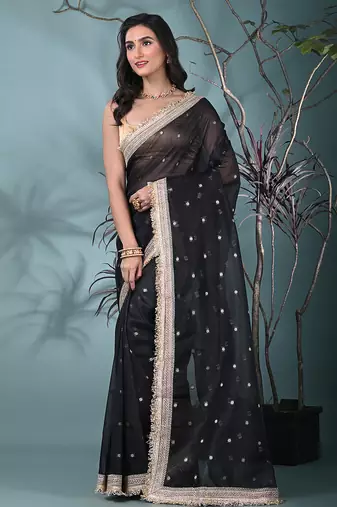 black tissue saree with gotapatti detailing