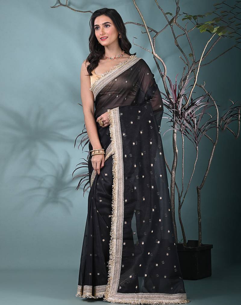 black tissue saree with gotapatti detailing