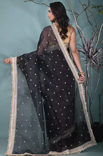 black tissue saree with gotapatti detailing