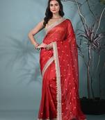 red tissue saree with gotapatti detailing