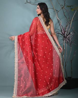 red tissue saree with gotapatti detailing 3