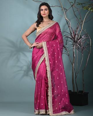 pink tissue saree with gotapatti detailing 1