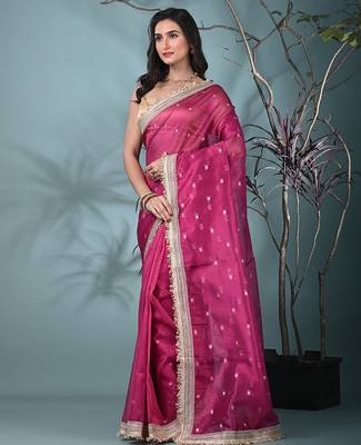 pink tissue saree with gotapatti detailing 2