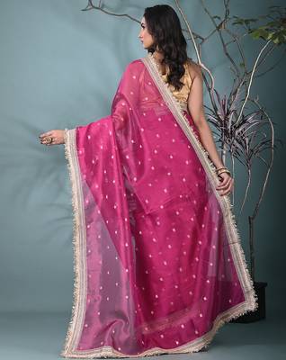 pink tissue saree with gotapatti detailing 3