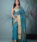 sapphire blue tissue saree with stone detailing