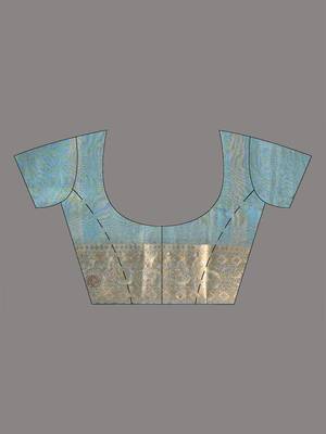 sapphire blue tissue saree with stone detailing 4