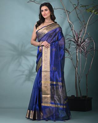 blue tissue saree with stone detailing 2