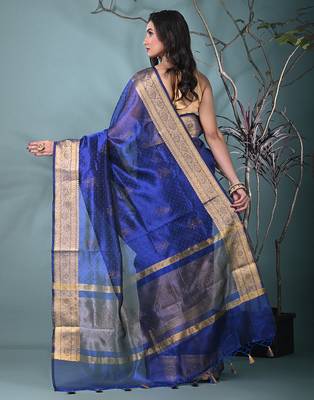 blue tissue saree with stone detailing 3