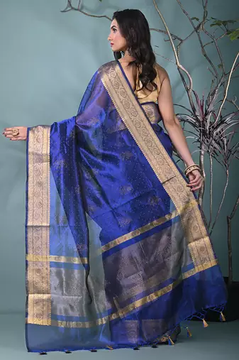 blue tissue saree with stone detailing