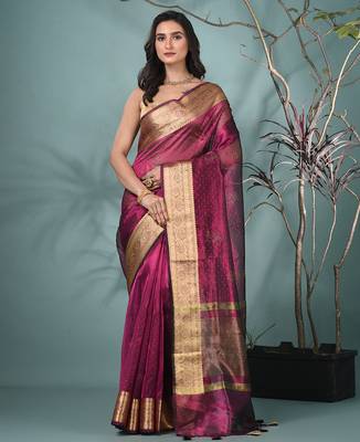 magenta tissue saree with stone detailing 1