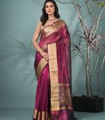 magenta tissue saree with stone detailing