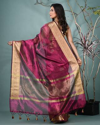 magenta tissue saree with stone detailing 3