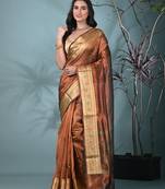 copper tissue saree with stone detailing