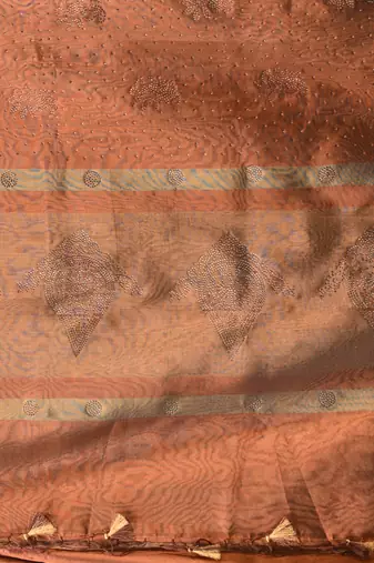 copper tissue saree with stone detailing